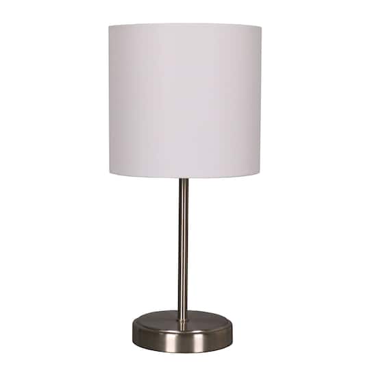 15" Silver Metal Table Lamp with White Fabric Shade by Ashland®